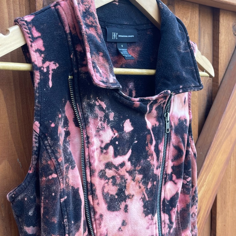 Moto Motorcycle Jacket Vest Bleach Dyed Goth Punk Grunge Upcycle Zippers Edgy S - Picture 4 of 11